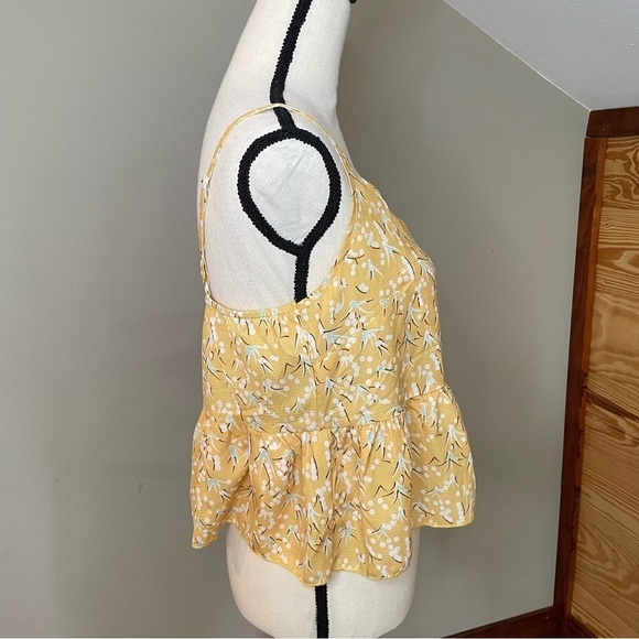 Zaful Yellow Floral Spaghetti Strap Ruffle Peplum Crop Top - Picture 2 of 6